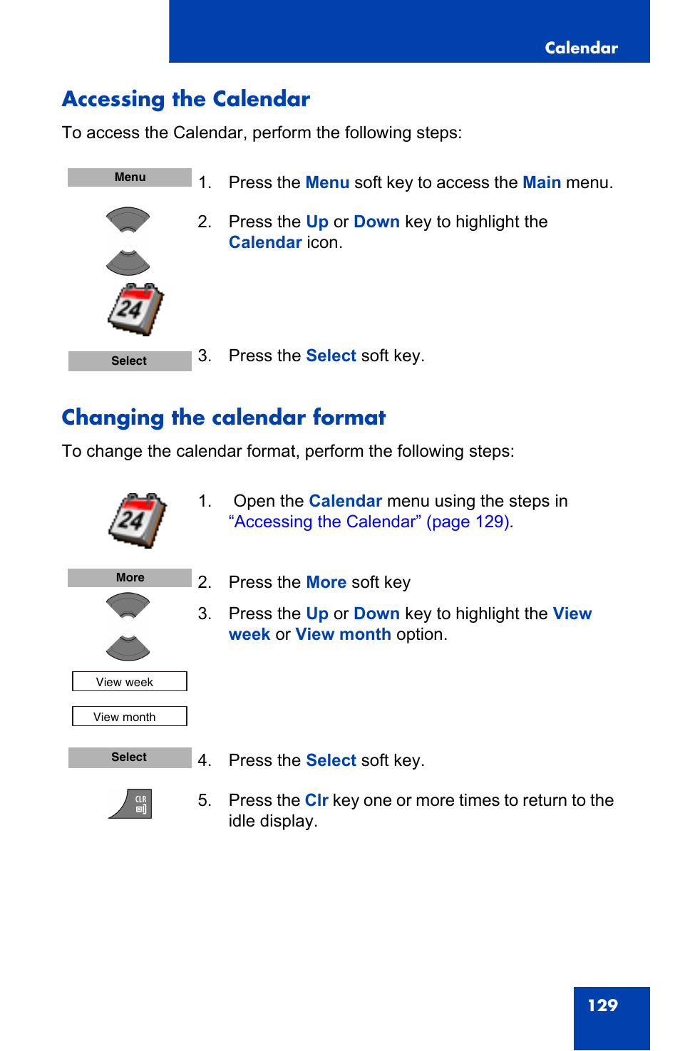 Accessing the calendar, Changing the calendar format | Nortel Networks Nortel 4075 User Manual | Page 129 / 244
