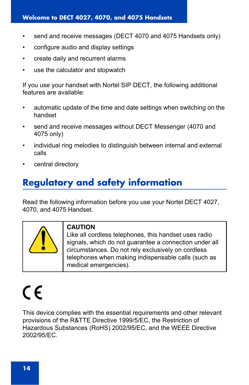 Regulatory and safety information | Nortel Networks Nortel 4075 User Manual | Page 14 / 244