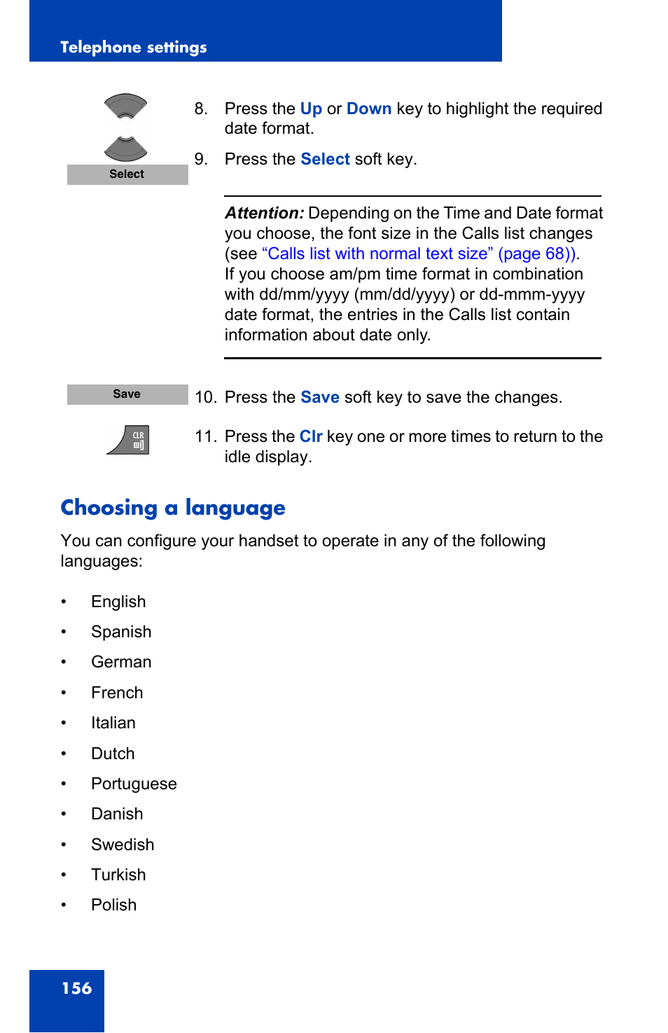 Choosing a language | Nortel Networks Nortel 4075 User Manual | Page 156 / 244