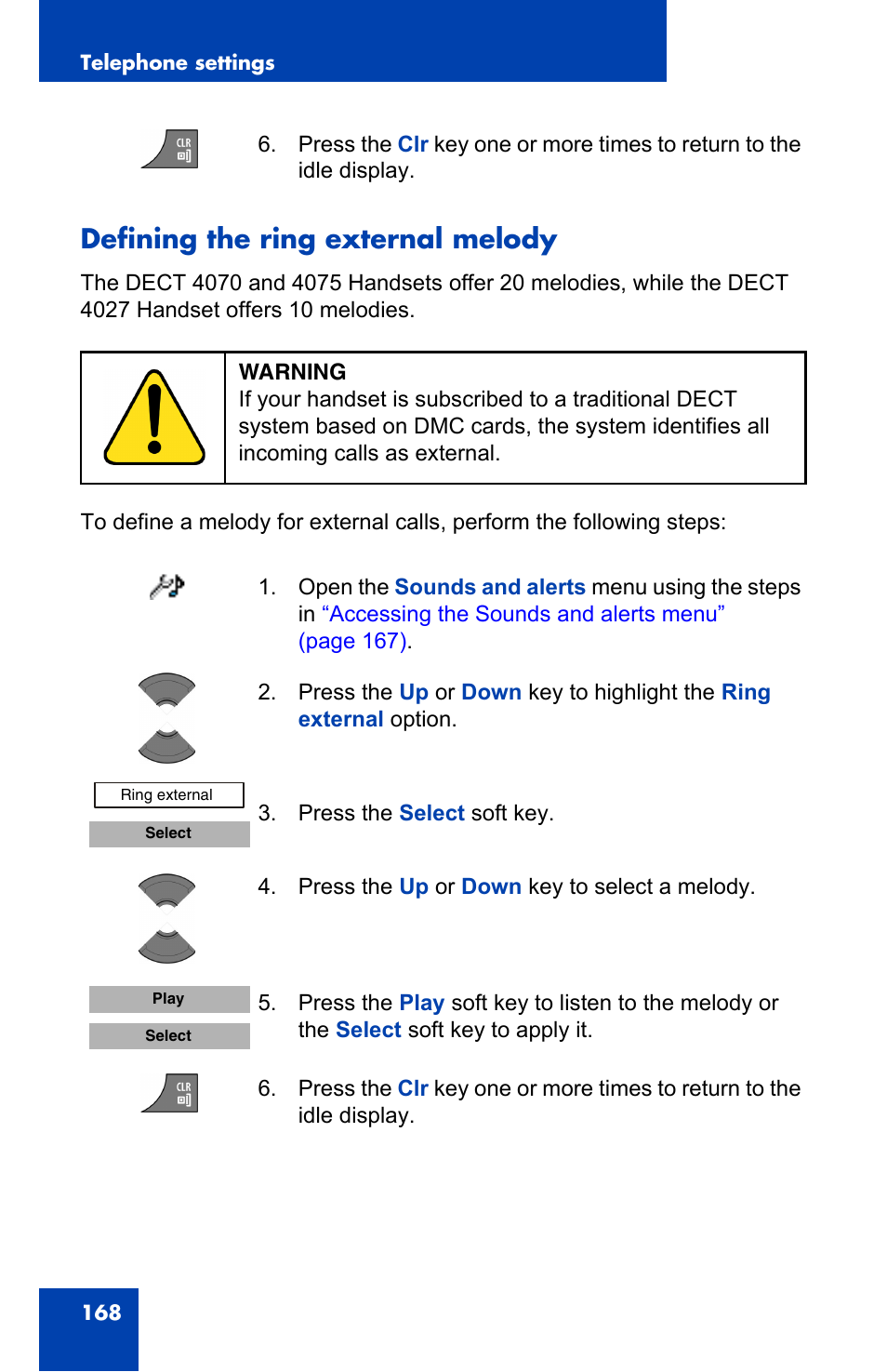 Defining the ring external melody | Nortel Networks Nortel 4075 User Manual | Page 168 / 244