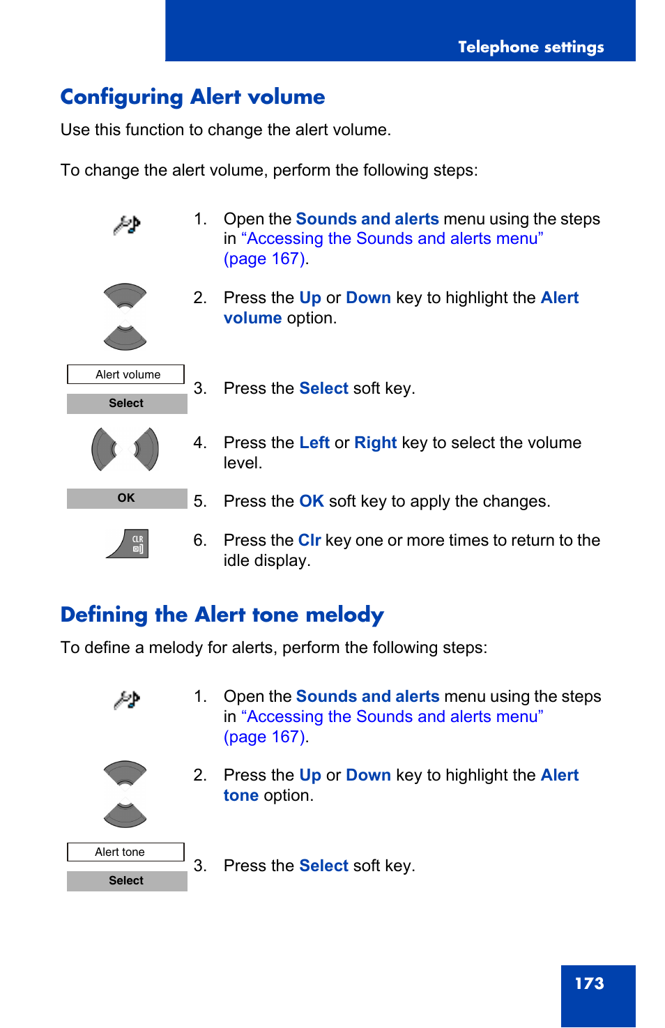 Configuring alert volume, Defining the alert tone melody | Nortel Networks Nortel 4075 User Manual | Page 173 / 244