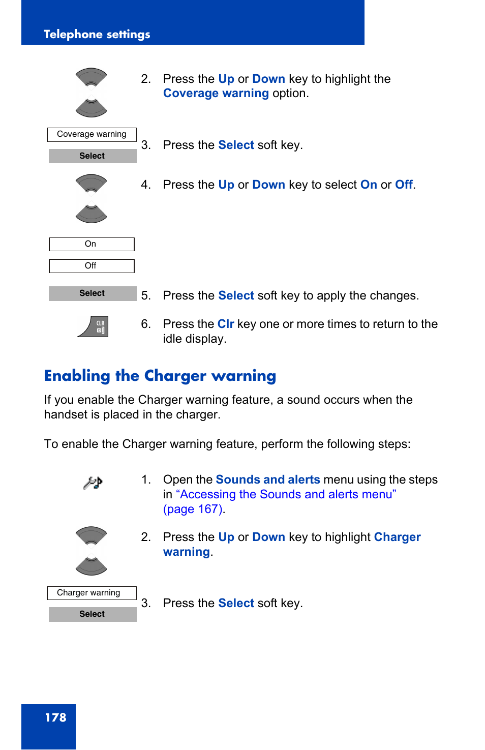 Enabling the charger warning | Nortel Networks Nortel 4075 User Manual | Page 178 / 244