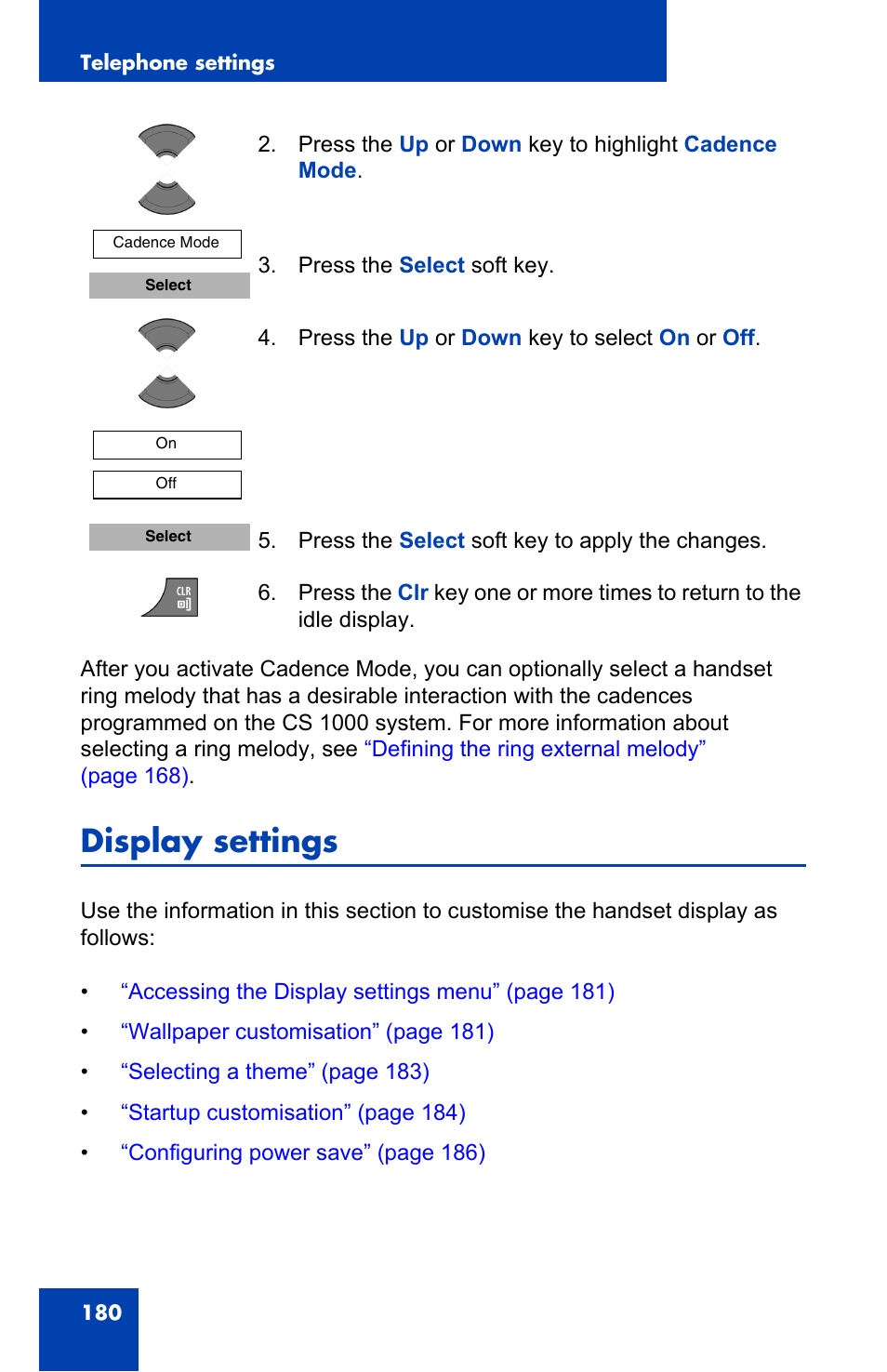 Display settings | Nortel Networks Nortel 4075 User Manual | Page 180 / 244