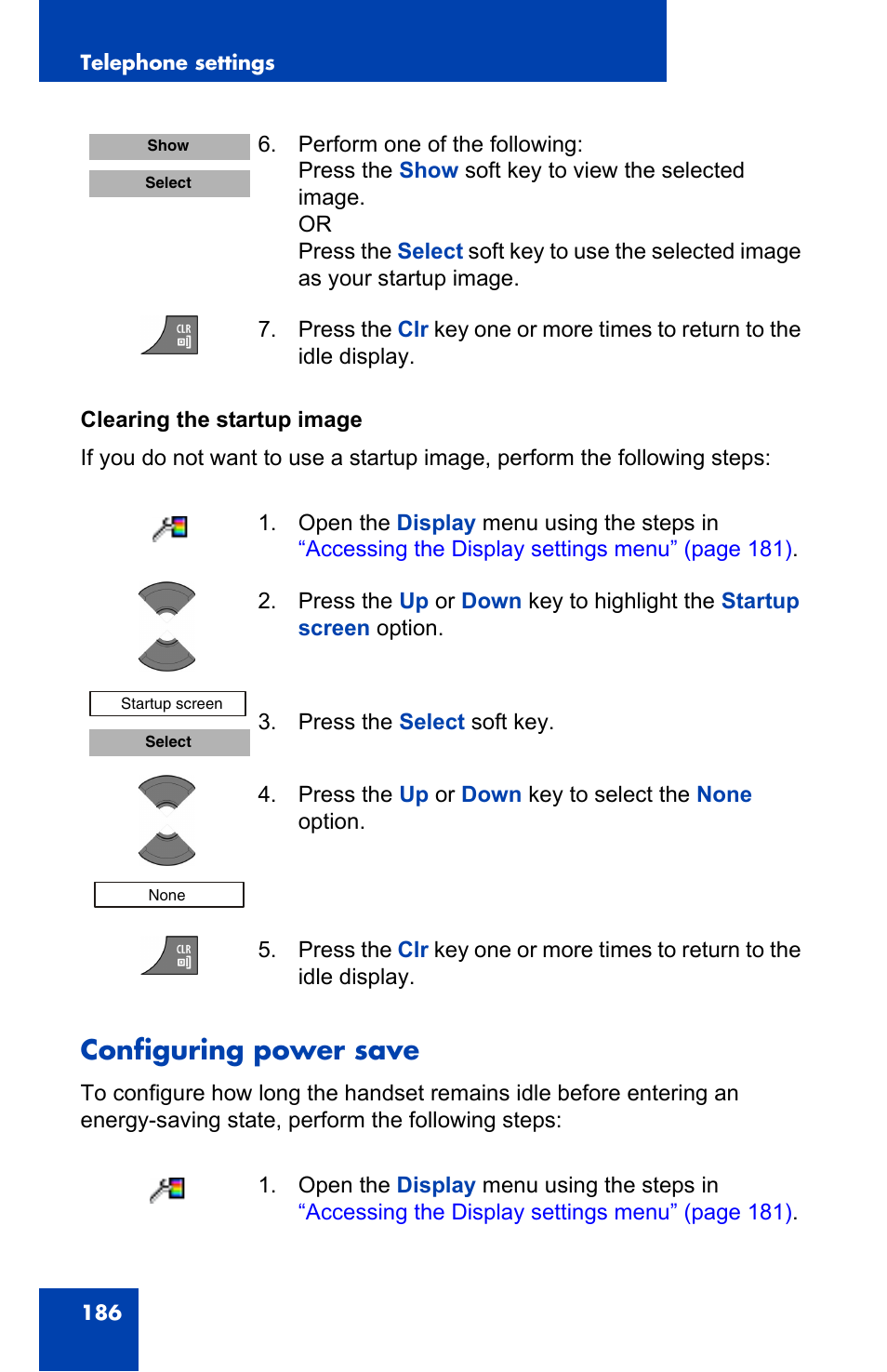 Configuring power save, Configuring power, Save (p. 186) | Nortel Networks Nortel 4075 User Manual | Page 186 / 244