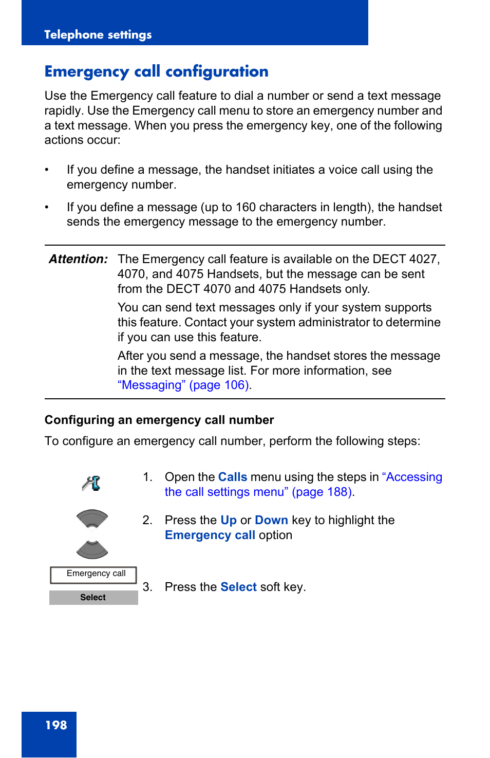 Emergency call configuration | Nortel Networks Nortel 4075 User Manual | Page 198 / 244