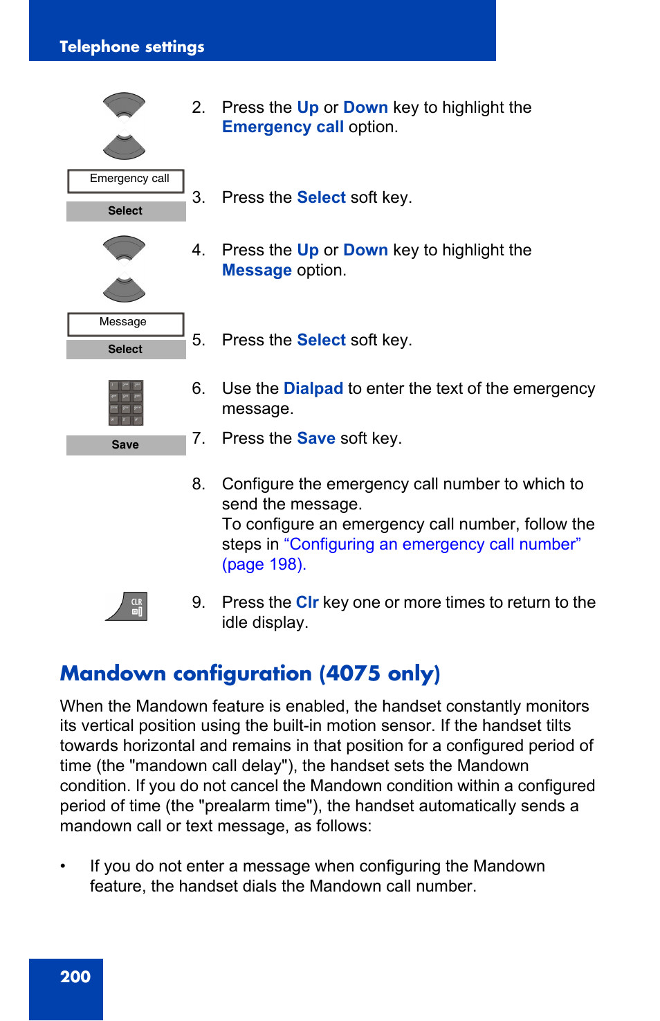 Mandown configuration (4075 only) | Nortel Networks Nortel 4075 User Manual | Page 200 / 244