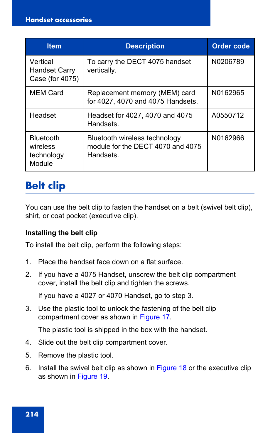 Belt clip | Nortel Networks Nortel 4075 User Manual | Page 214 / 244