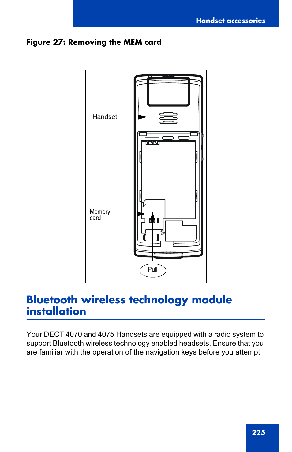 Bluetooth wireless technology module installation, Bluetooth, Figure 27 | Nortel Networks Nortel 4075 User Manual | Page 225 / 244