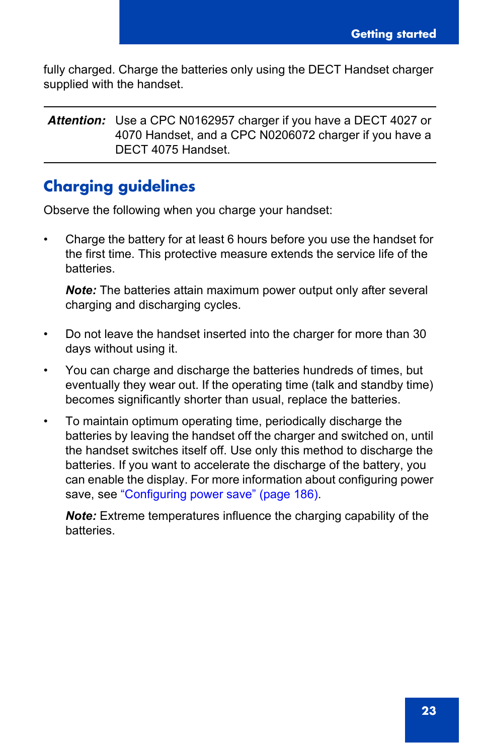 Charging guidelines | Nortel Networks Nortel 4075 User Manual | Page 23 / 244