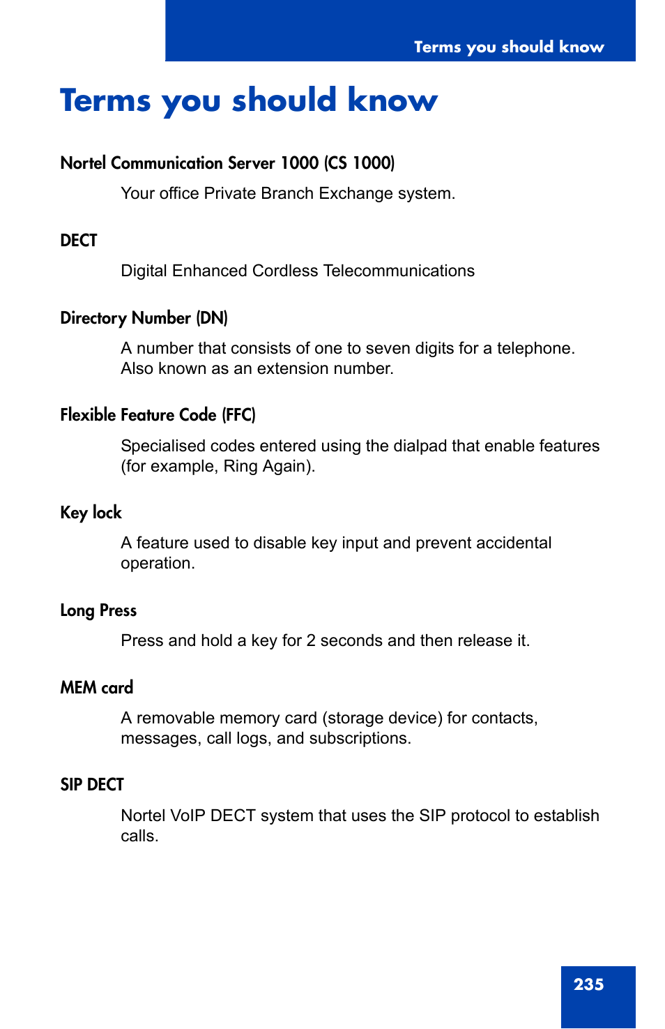 Terms you should know | Nortel Networks Nortel 4075 User Manual | Page 235 / 244