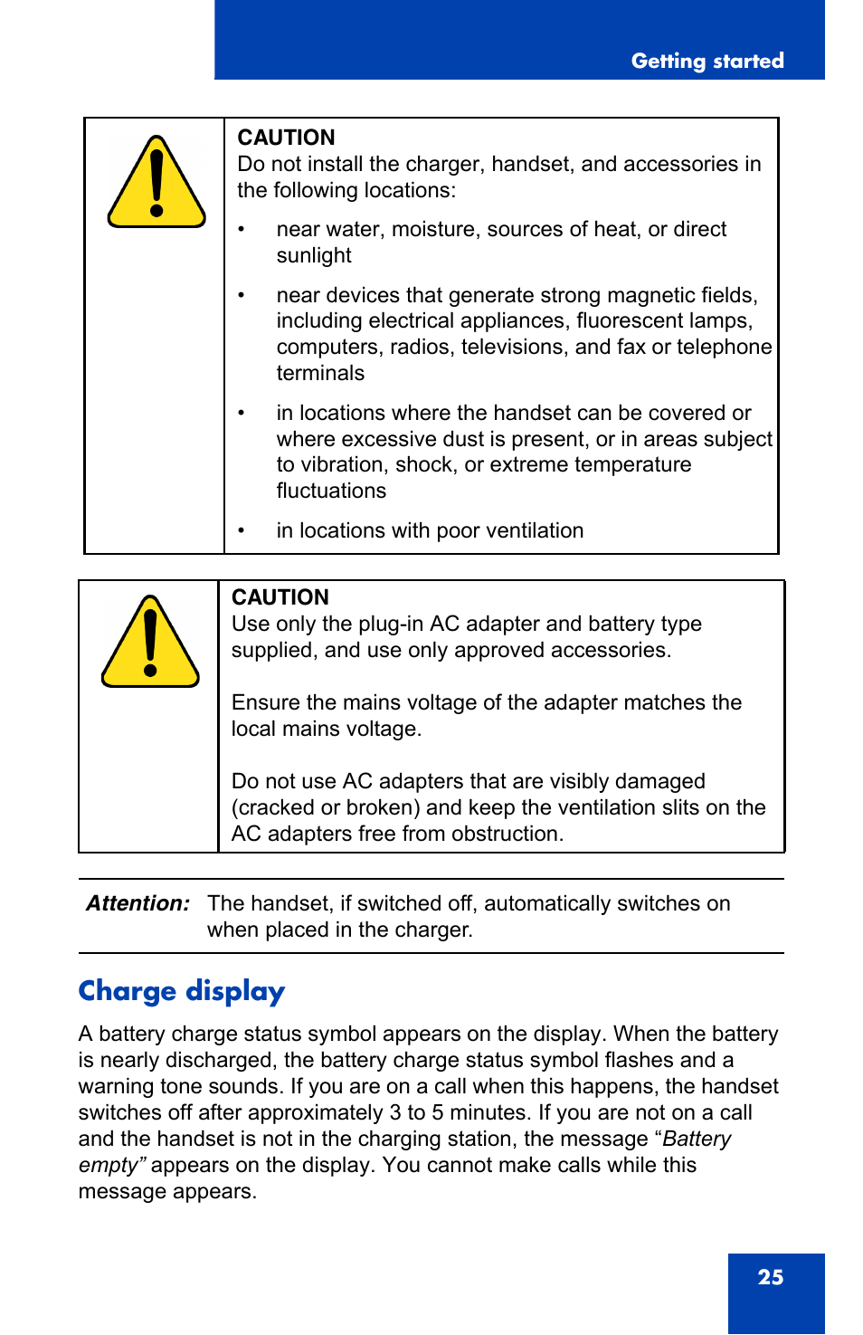 Charge display | Nortel Networks Nortel 4075 User Manual | Page 25 / 244