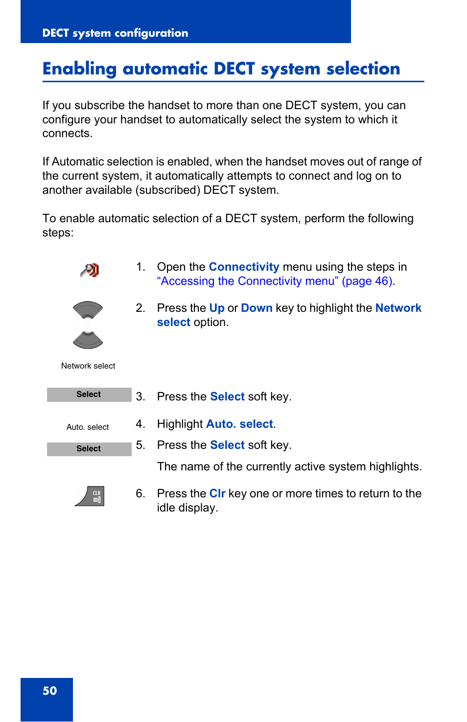 Enabling automatic dect system selection | Nortel Networks Nortel 4075 User Manual | Page 50 / 244