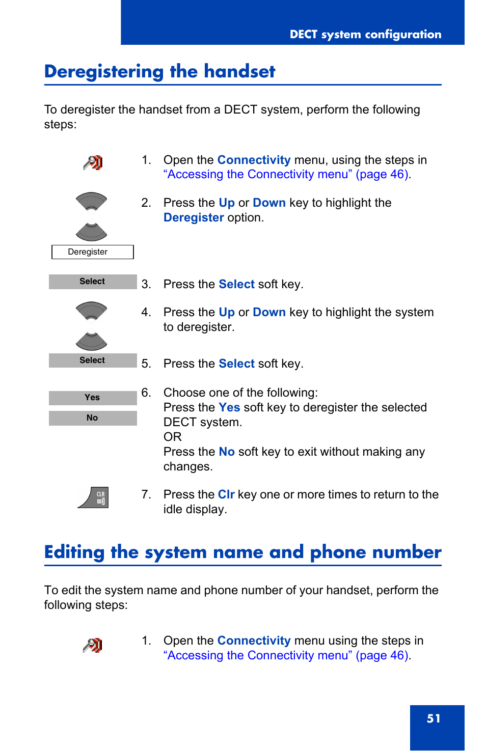 Deregistering the handset, Editing the system name and phone number | Nortel Networks Nortel 4075 User Manual | Page 51 / 244