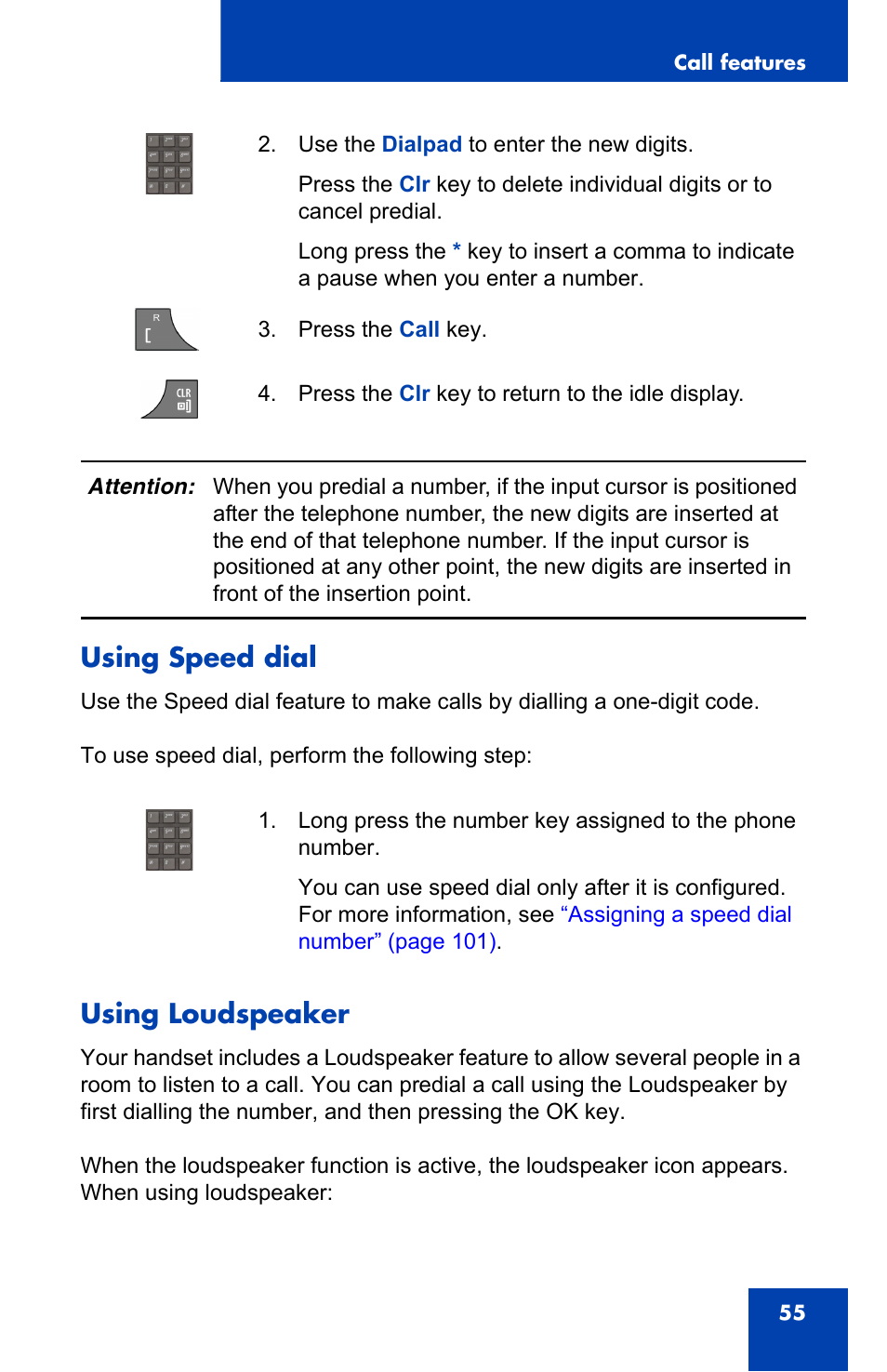 Using speed dial, Using loudspeaker, Using speed dial using loudspeaker | Nortel Networks Nortel 4075 User Manual | Page 55 / 244