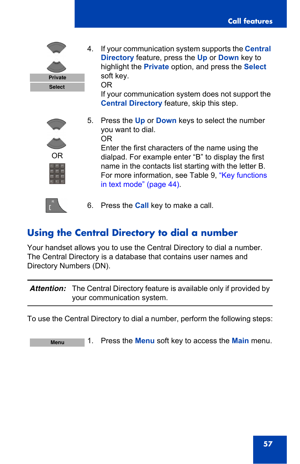 Using the central directory to dial a number | Nortel Networks Nortel 4075 User Manual | Page 57 / 244