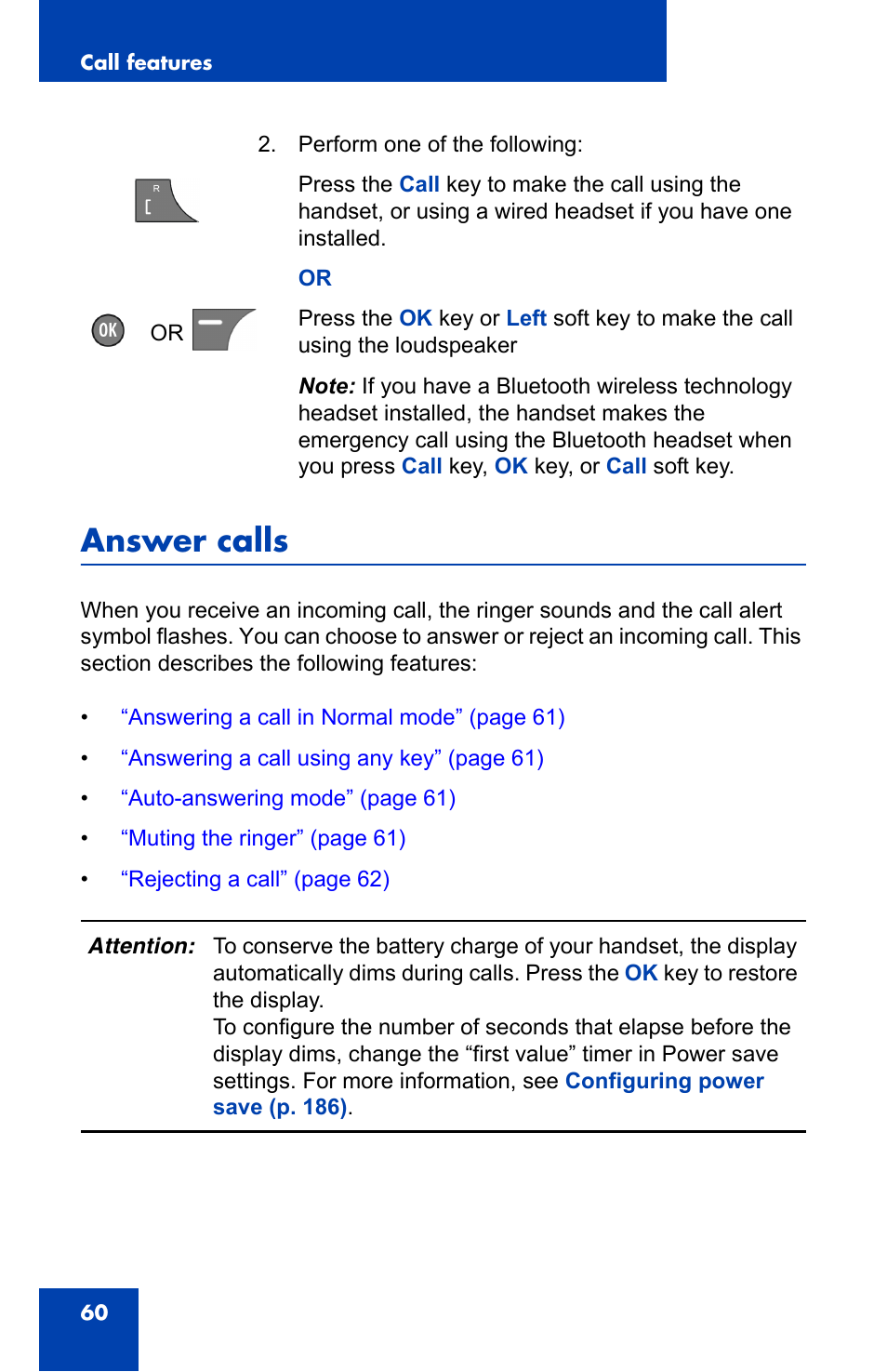 Answer calls | Nortel Networks Nortel 4075 User Manual | Page 60 / 244