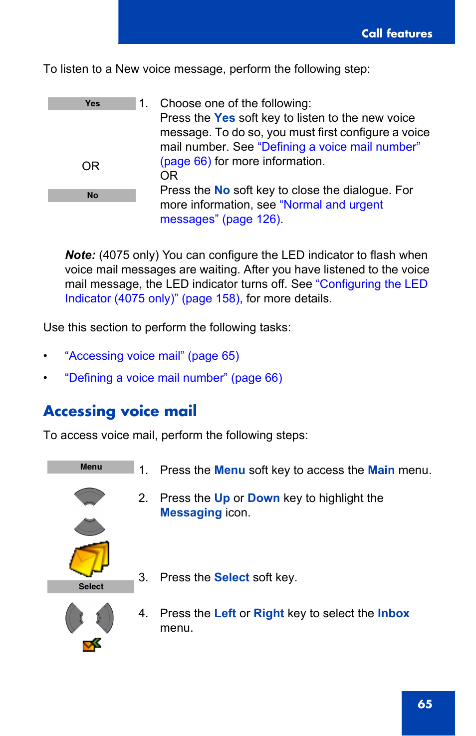 Accessing voice mail | Nortel Networks Nortel 4075 User Manual | Page 65 / 244