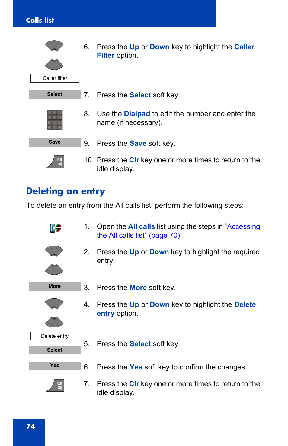 Deleting an entry | Nortel Networks Nortel 4075 User Manual | Page 74 / 244