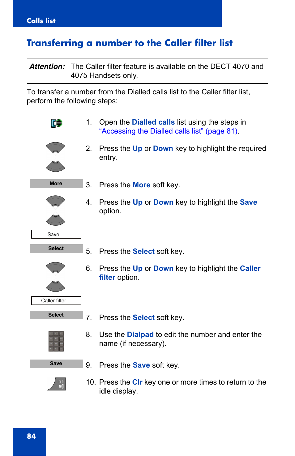 Transferring a number to the caller filter list | Nortel Networks Nortel 4075 User Manual | Page 84 / 244