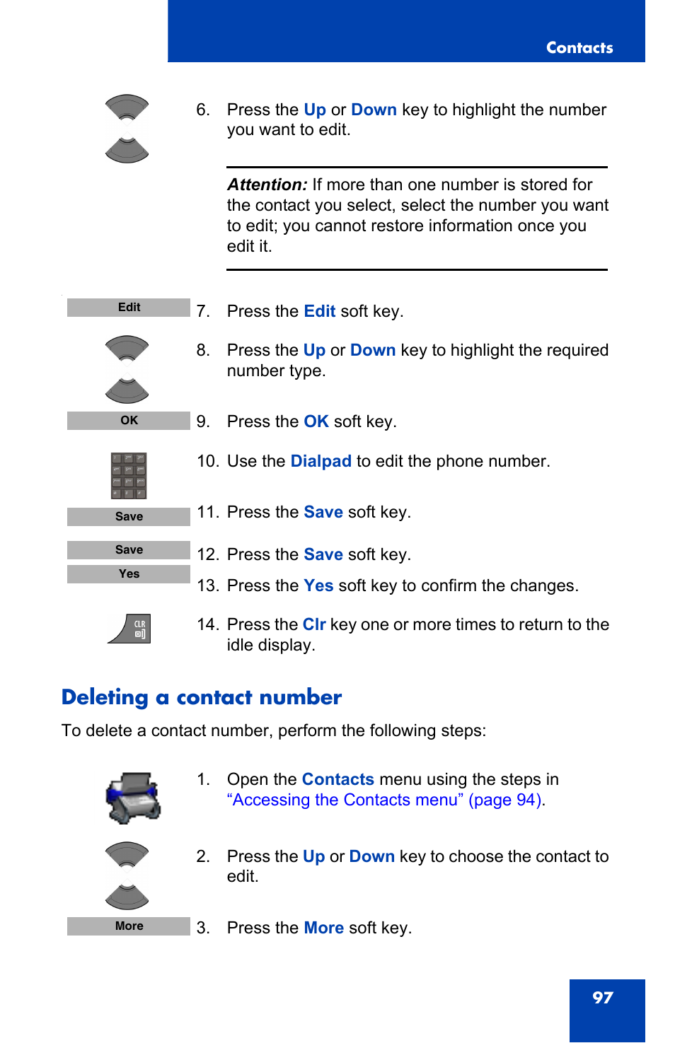 Deleting a contact number | Nortel Networks Nortel 4075 User Manual | Page 97 / 244