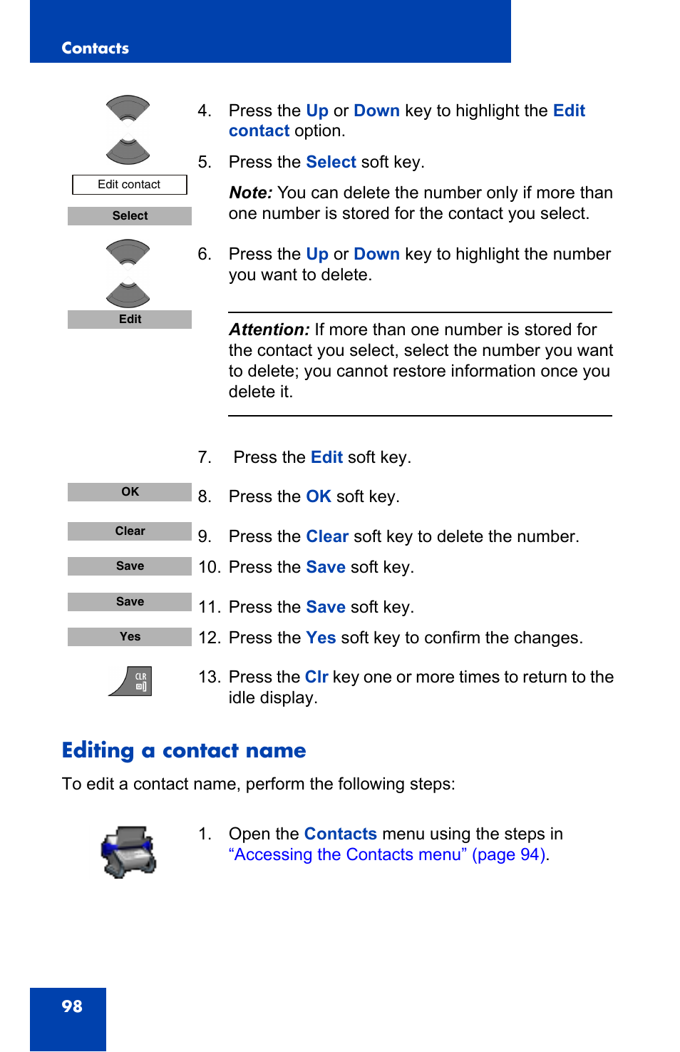 Editing a contact name | Nortel Networks Nortel 4075 User Manual | Page 98 / 244