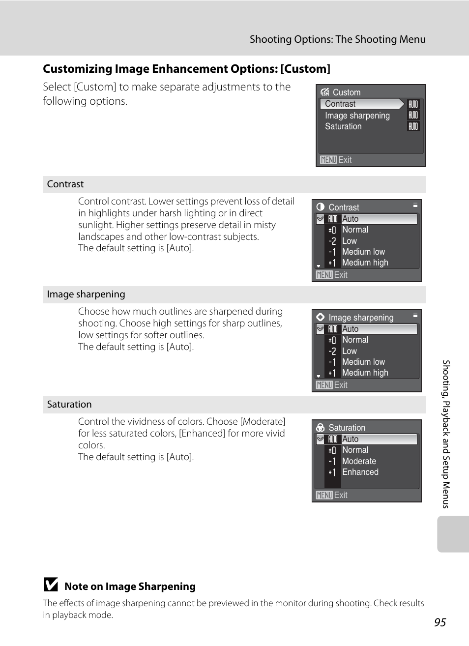 Ings, A 95), Customizing image enhancement options: [custom | Nikon P5100 User Manual | Page 109 / 176