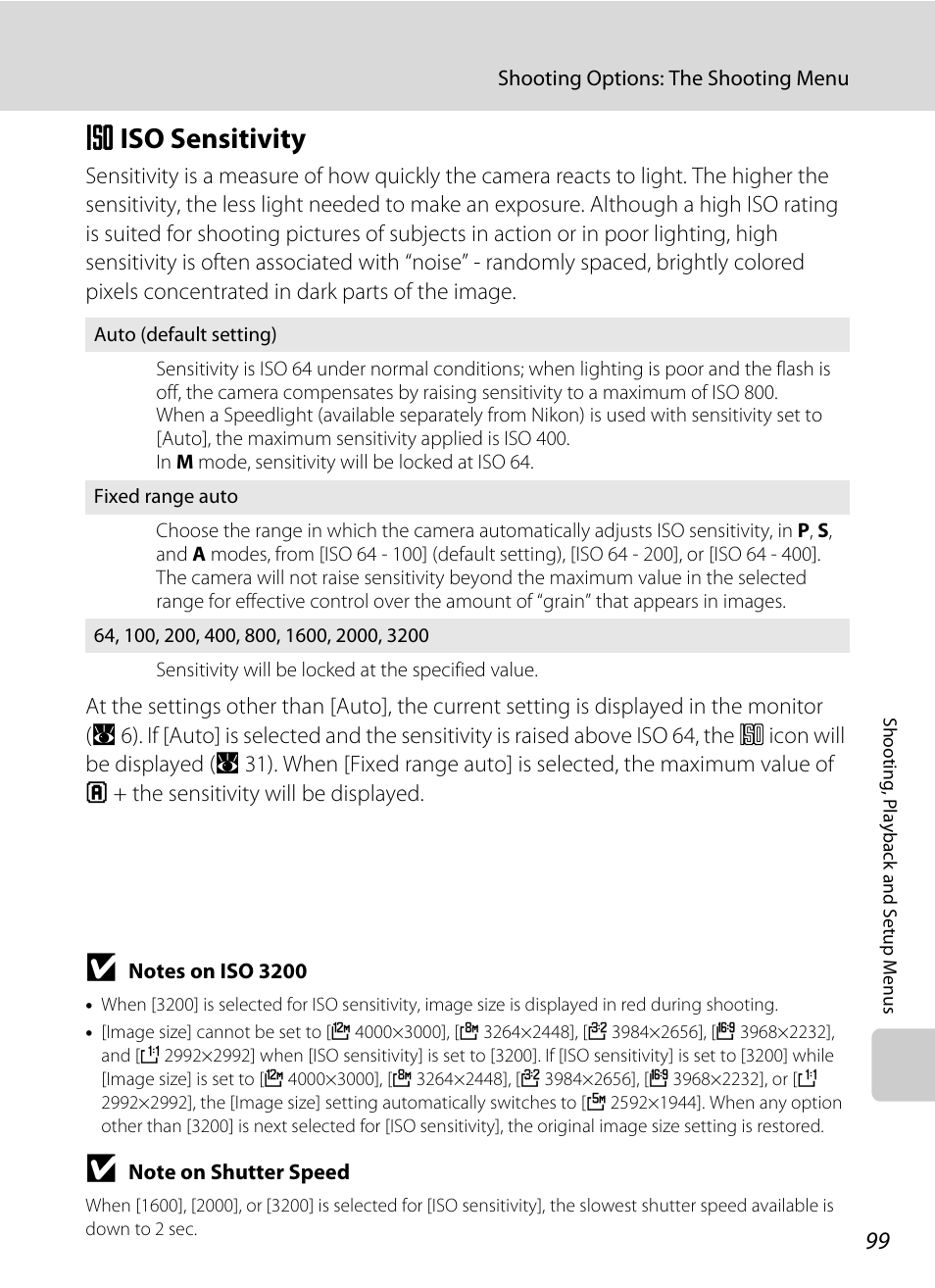 Iso sensitivity, E iso sensitivity, A 99 | Nikon P5100 User Manual | Page 113 / 176