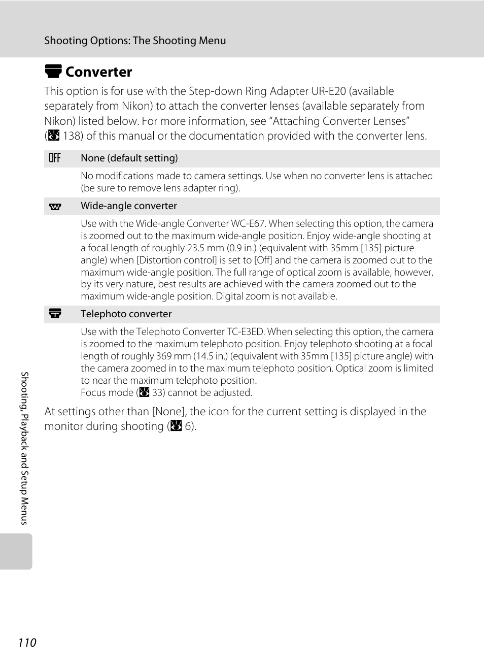 Converter, N converter, A 110, 1 | A 110 | Nikon P5100 User Manual | Page 124 / 176