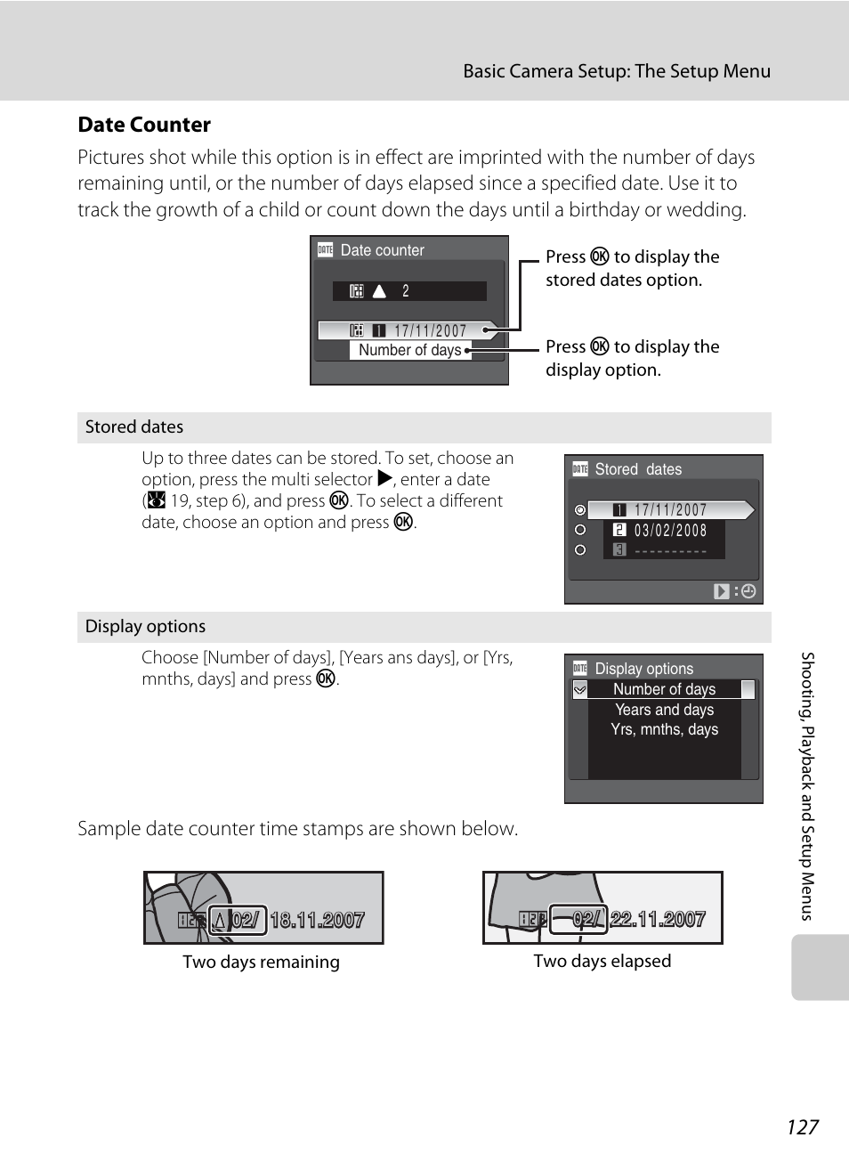 Date counter | Nikon P5100 User Manual | Page 141 / 176