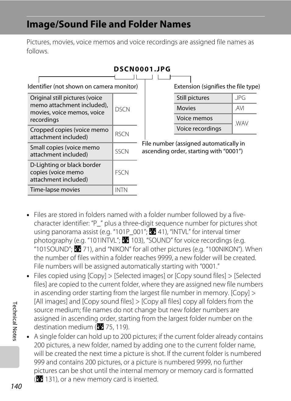 Image/sound file and folder names, A 140) for mor, A 140). th | E “image/sound file and folder names, A 140 | Nikon P5100 User Manual | Page 154 / 176