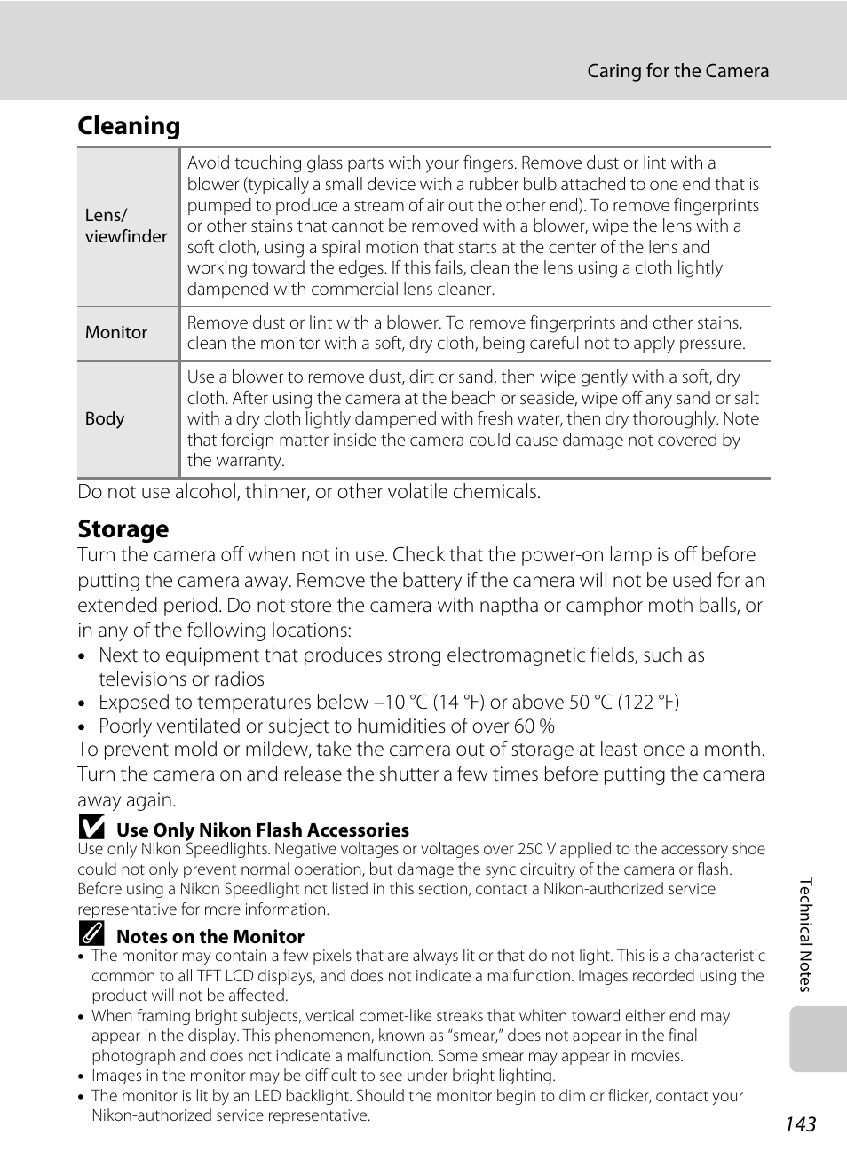Cleaning, Storage, Cleaning storage | Nikon P5100 User Manual | Page 157 / 176