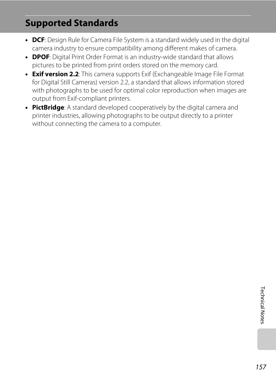 Supported standards, Tible, A 157) p | A 157) | Nikon P5100 User Manual | Page 171 / 176