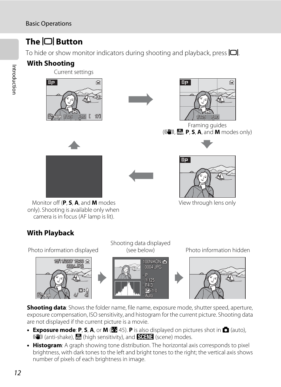 The button, X button, The x button | With shooting, With playback, Basic operations | Nikon P5100 User Manual | Page 26 / 176