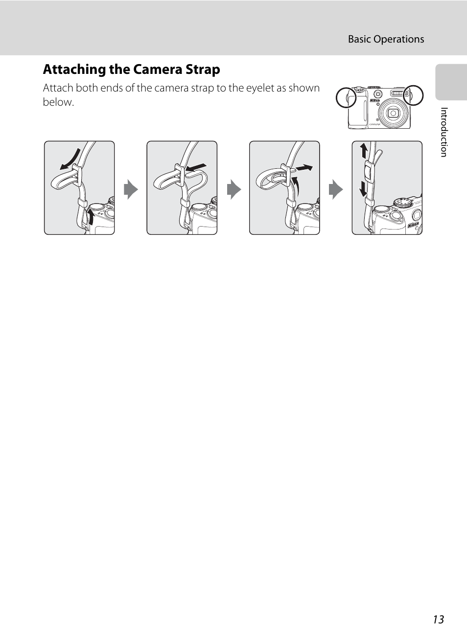 Attaching the camera strap | Nikon P5100 User Manual | Page 27 / 176