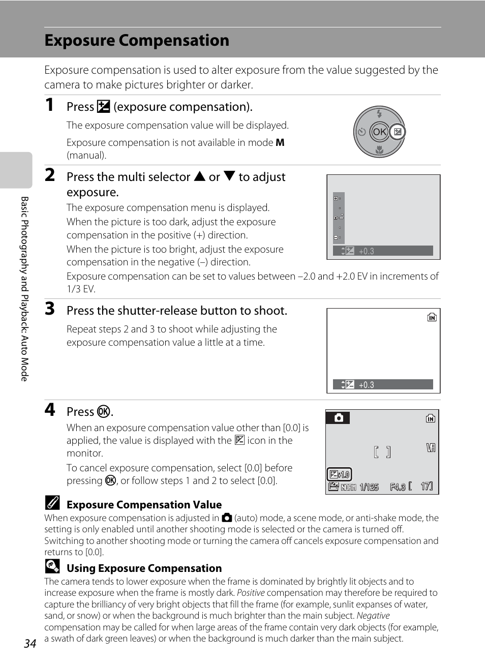 Exposure compensation, A 34) menu, A 34) can | Nikon P5100 User Manual | Page 48 / 176