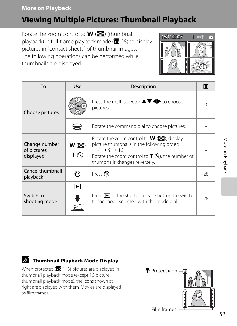 More on playback, Viewing multiple pictures: thumbnail playback, C more on playback | Nikon P5100 User Manual | Page 65 / 176