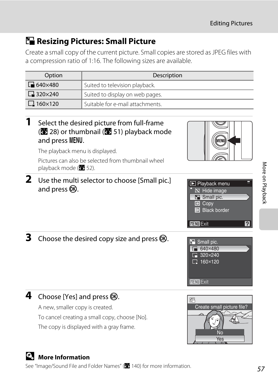 Resizing pictures: small picture, G resizing pictures: small picture | Nikon P5100 User Manual | Page 71 / 176