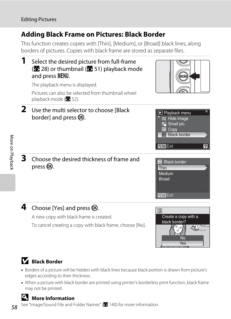 Adding black frame on pictures: black border | Nikon P5100 User Manual | Page 72 / 176