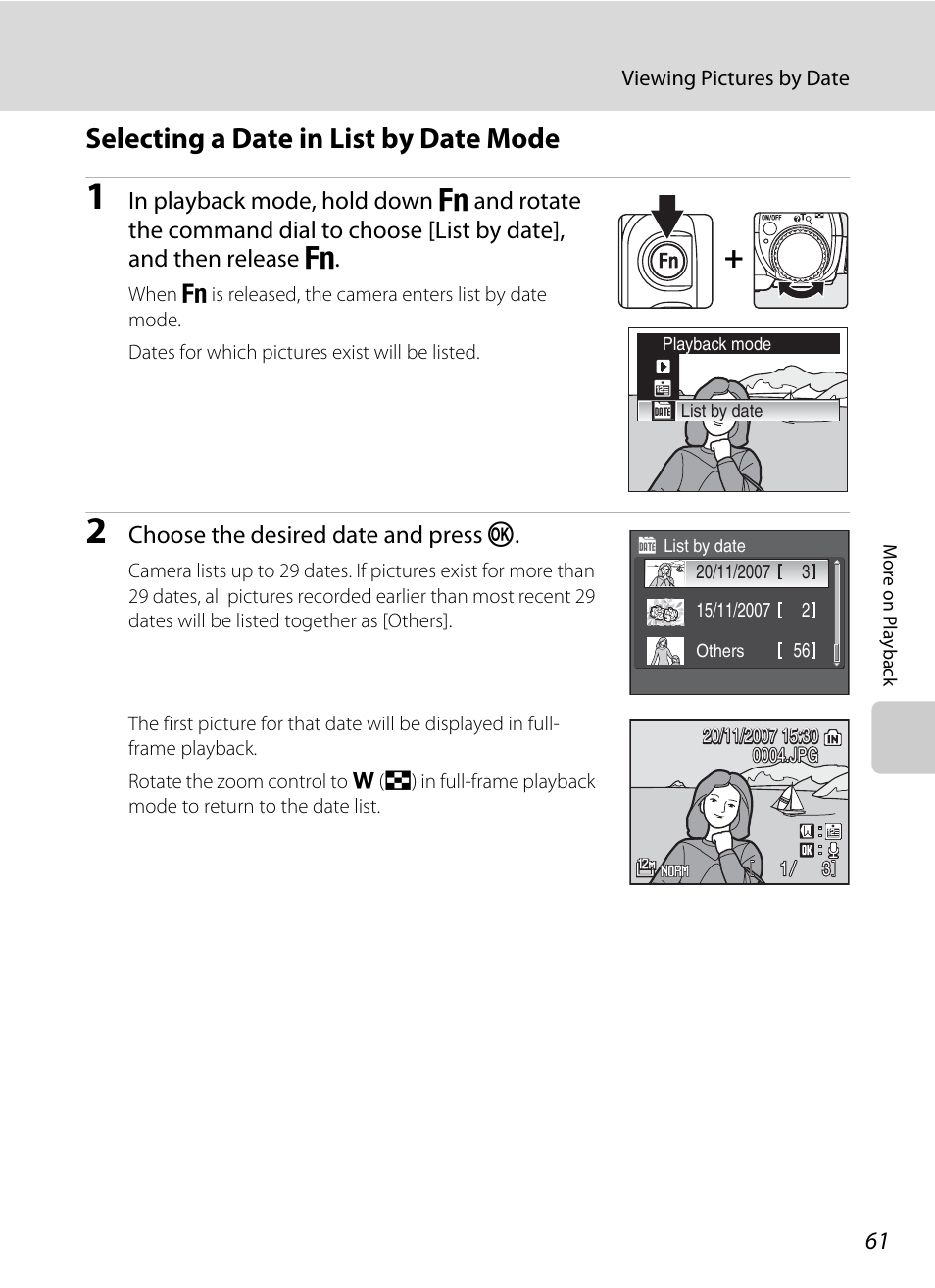 Selecting a date in list by date mode | Nikon P5100 User Manual | Page 75 / 176