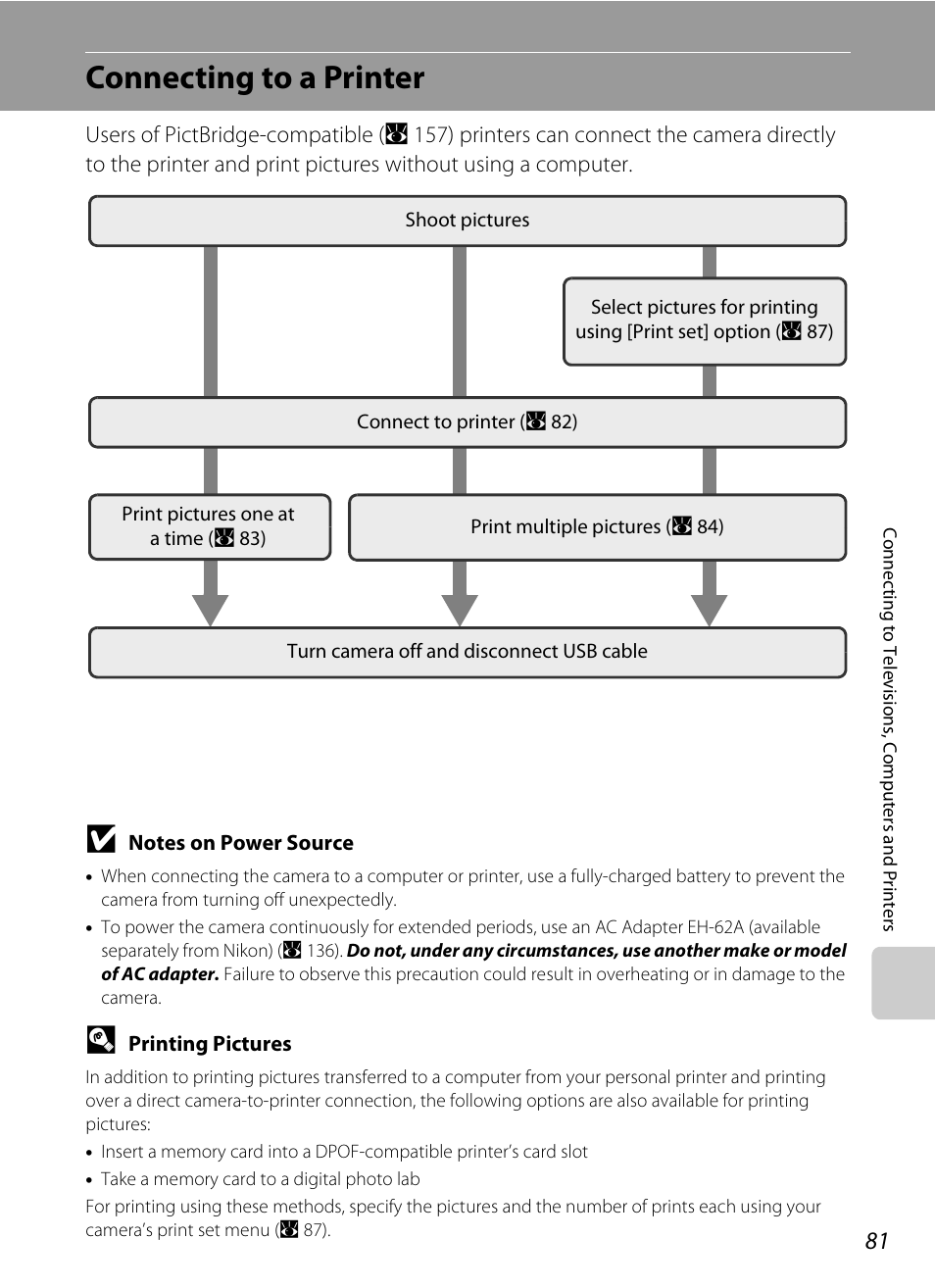 Connecting to a printer | Nikon P5100 User Manual | Page 95 / 176