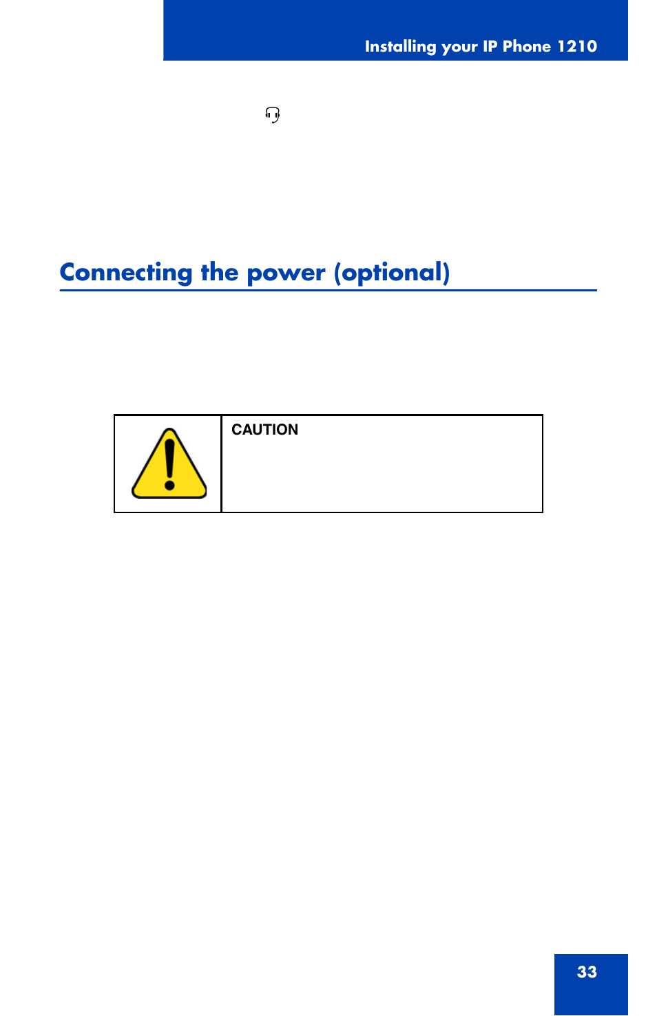 Connecting the power (optional) | Nortel Networks Nortel IP Phone 1210 User Manual | Page 33 / 118