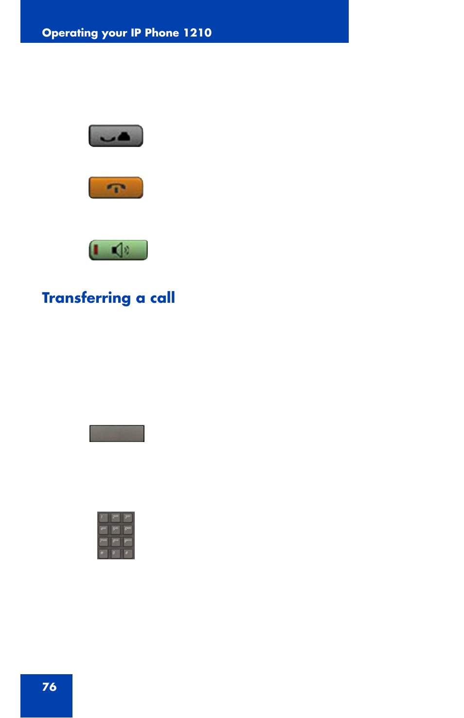 Transferring a call | Nortel Networks Nortel IP Phone 1210 User Manual | Page 76 / 118