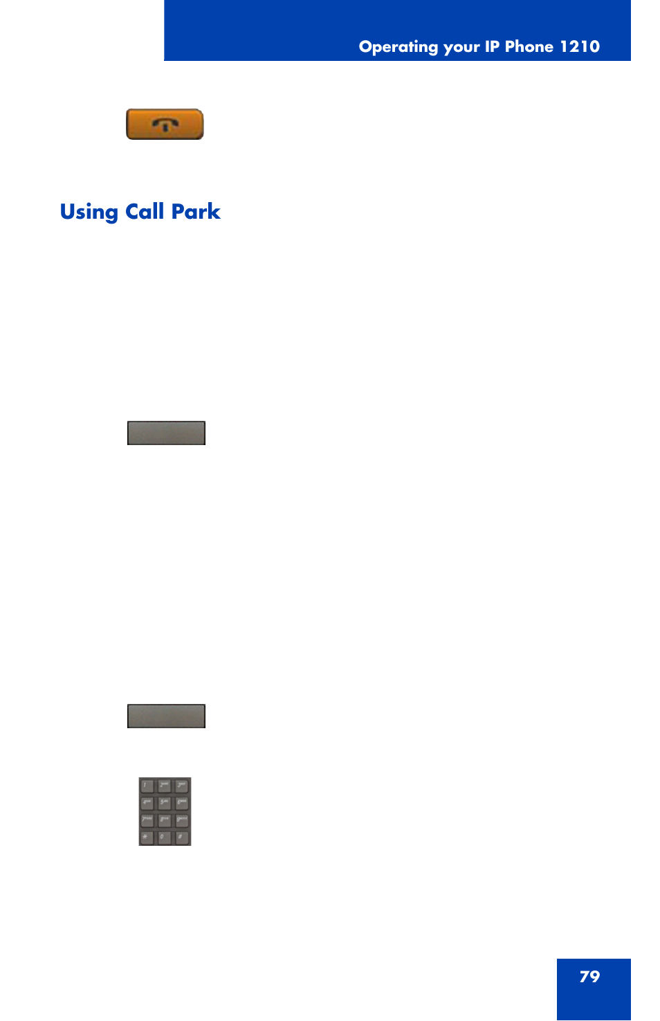 Using call park | Nortel Networks Nortel IP Phone 1210 User Manual | Page 79 / 118