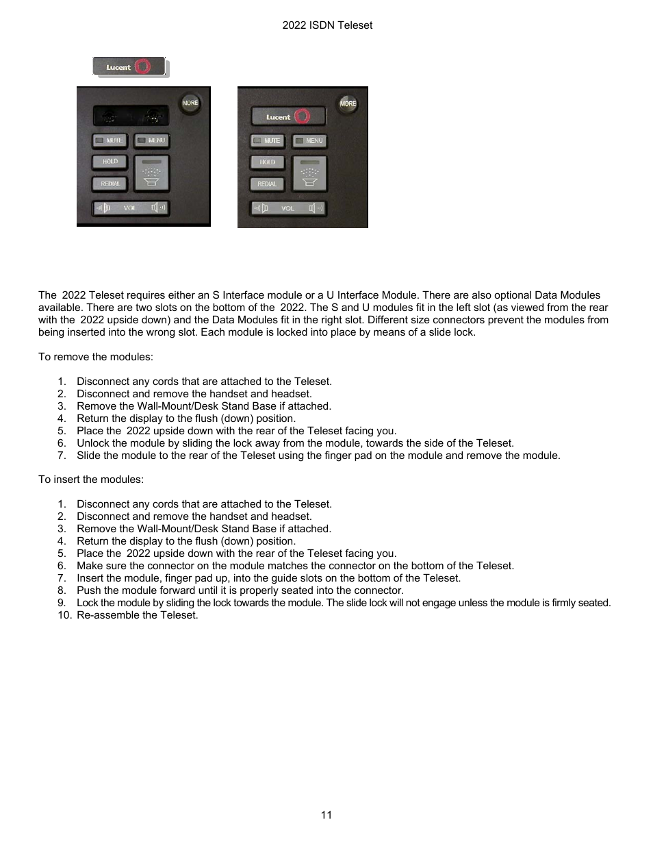 Installing the logo plate, Assembling the i2022, Inserting and removing the modules | 11 assembling the i2022 | Nortel Networks i2022 Series User Manual | Page 13 / 61