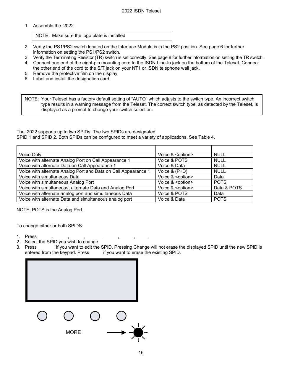 Manually choose the switch type, Manually entering the spid, Connecting the i2022- manual-install | Auto bkspc save | Nortel Networks i2022 Series User Manual | Page 18 / 61