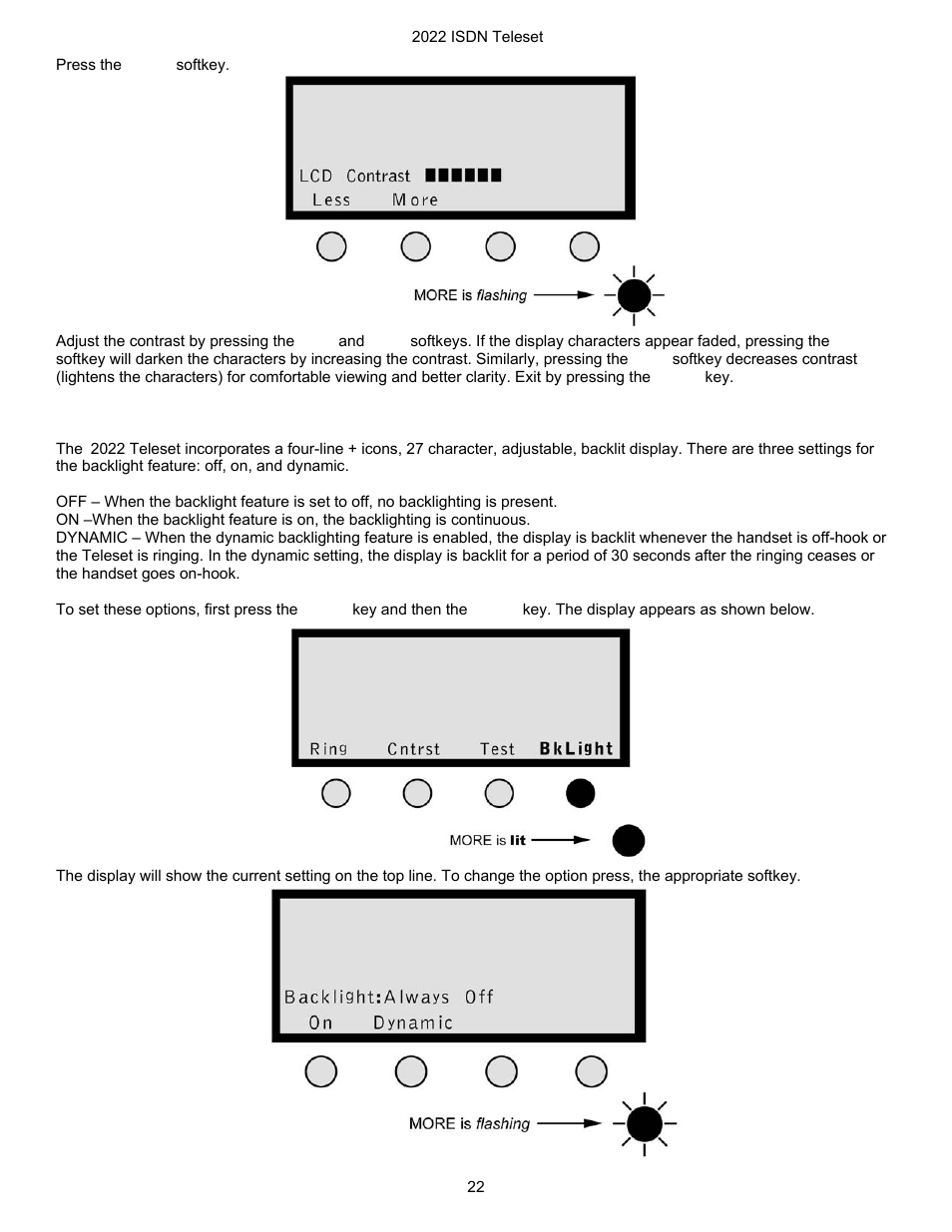 Setting the backlighting options | Nortel Networks i2022 Series User Manual | Page 24 / 61