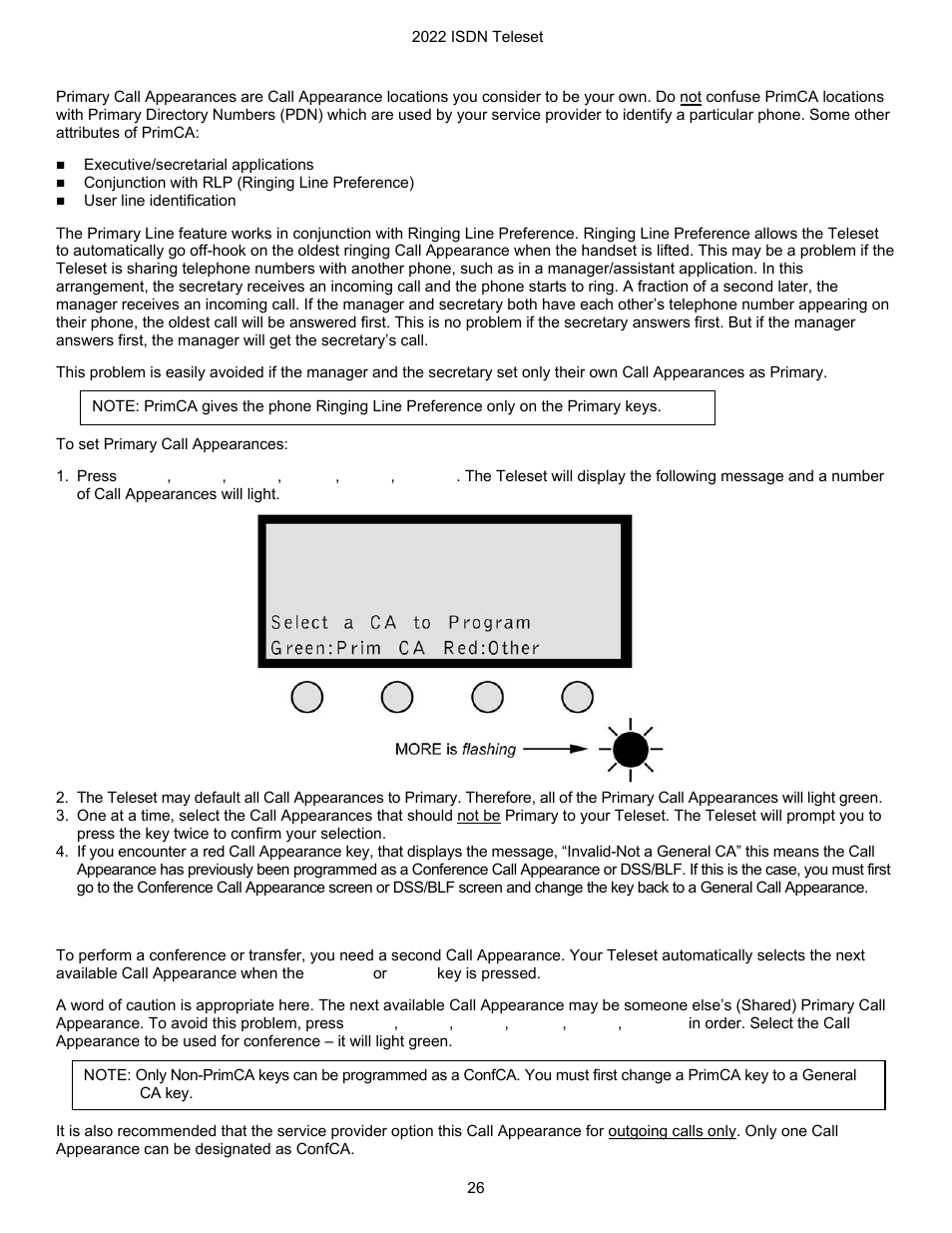 Primca (primary call appearance), Confca (conference call appearance) | Nortel Networks i2022 Series User Manual | Page 28 / 61