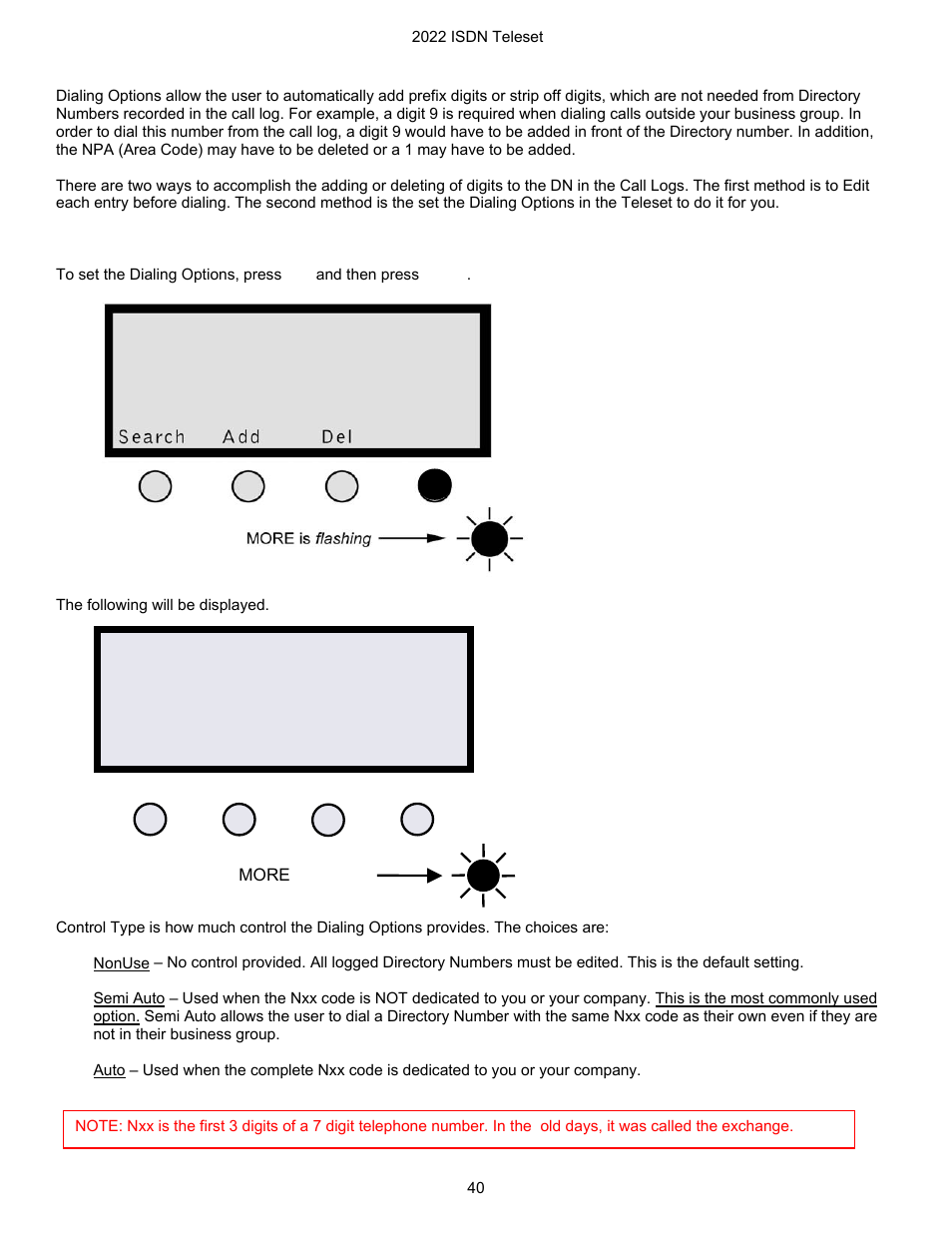 Dialing options, Setting the dialing options, Setup | Nortel Networks i2022 Series User Manual | Page 42 / 61