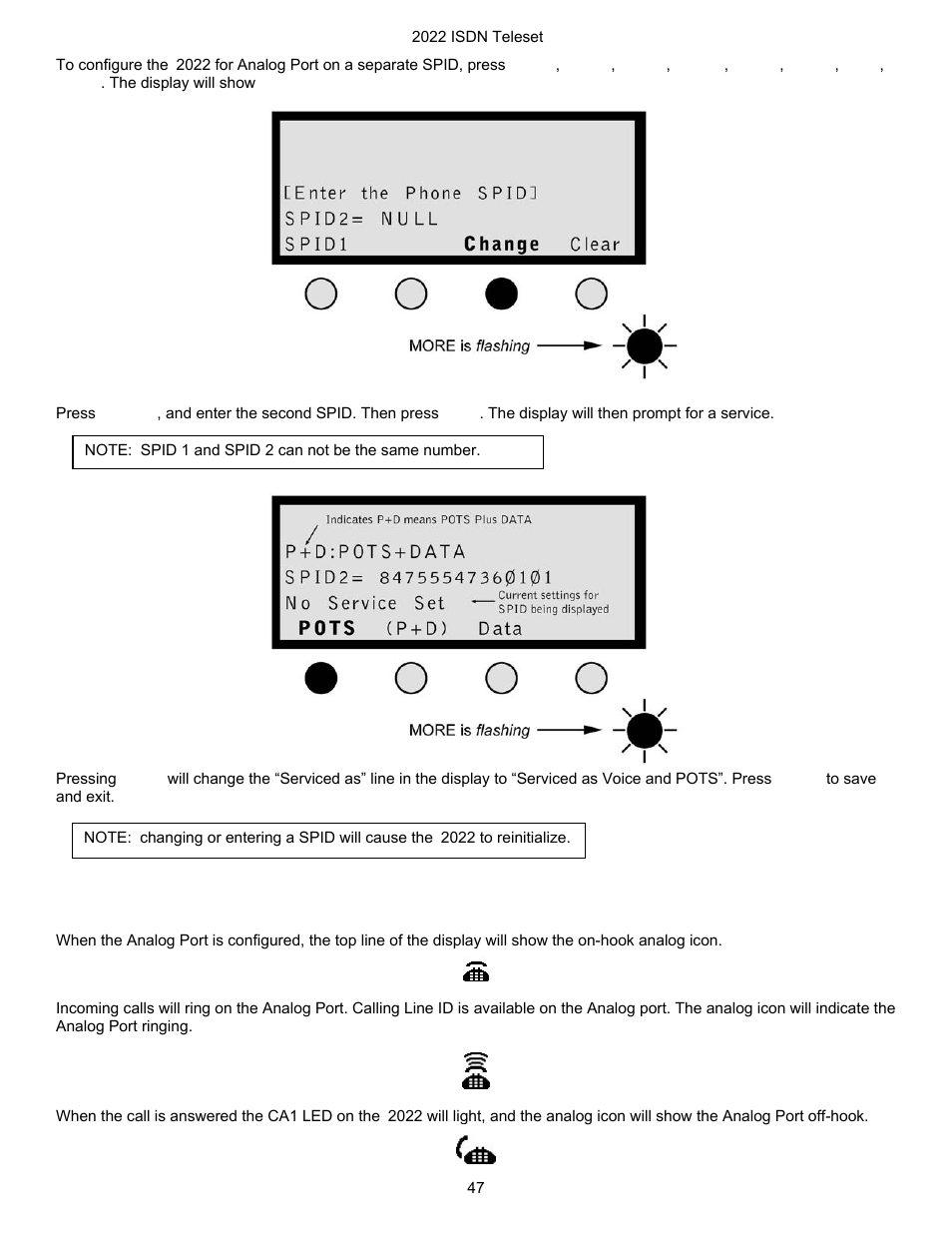 Analog port on a separate spid – operation | Nortel Networks i2022 Series User Manual | Page 49 / 61