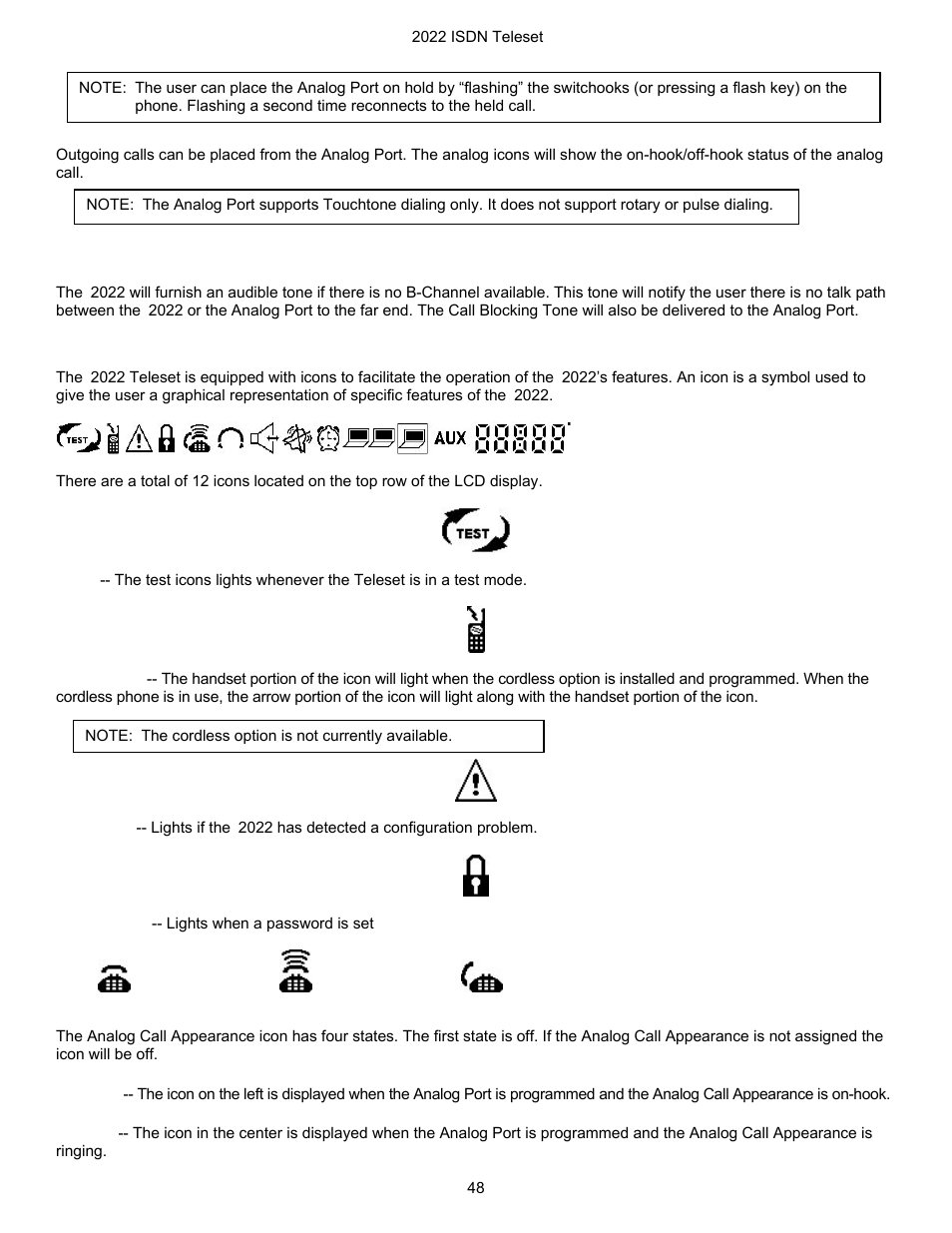 Call blocking tone, Icons | Nortel Networks i2022 Series User Manual | Page 50 / 61